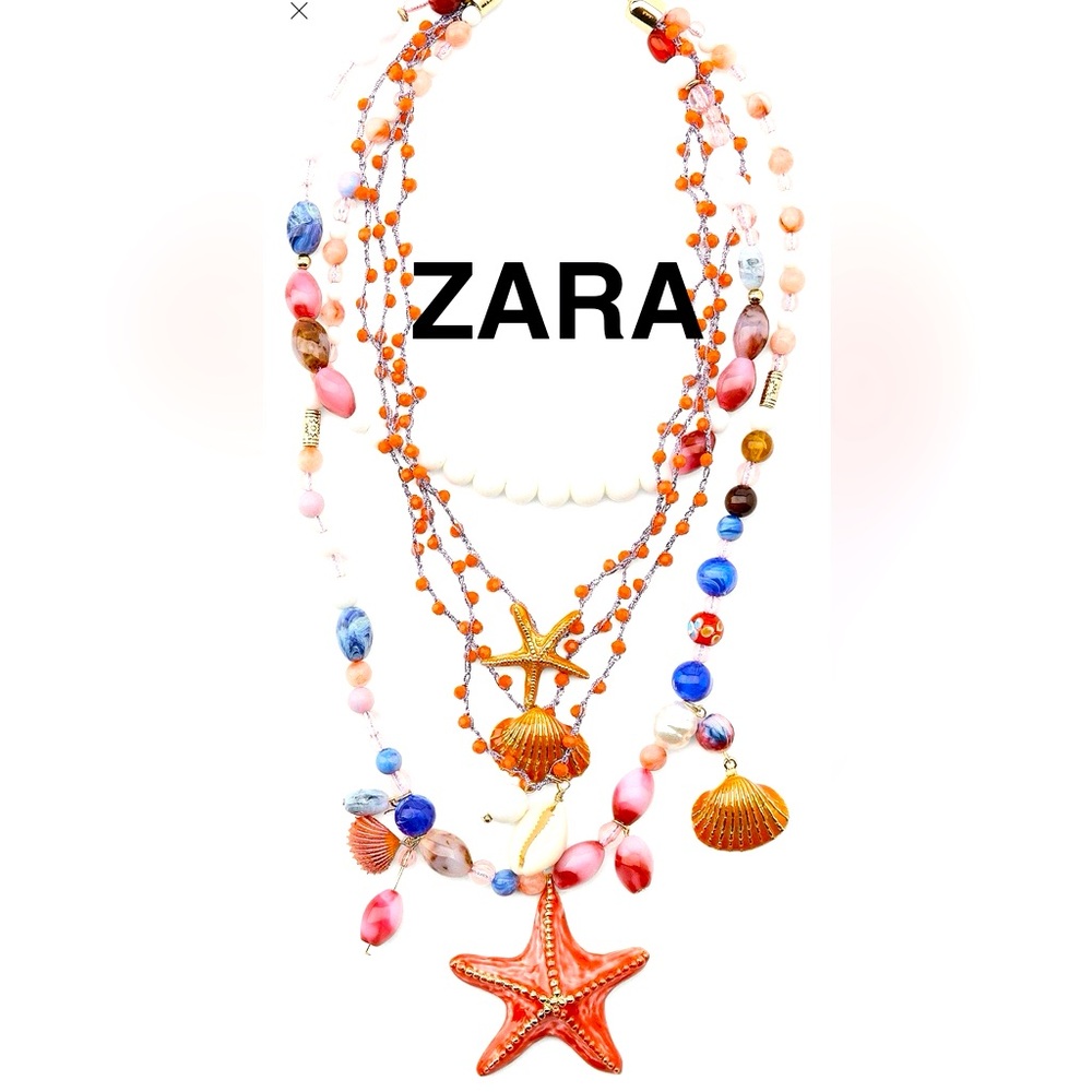 ZARA Vibrant Marine Starfish and Shell Charm Layered Necklace - NEW